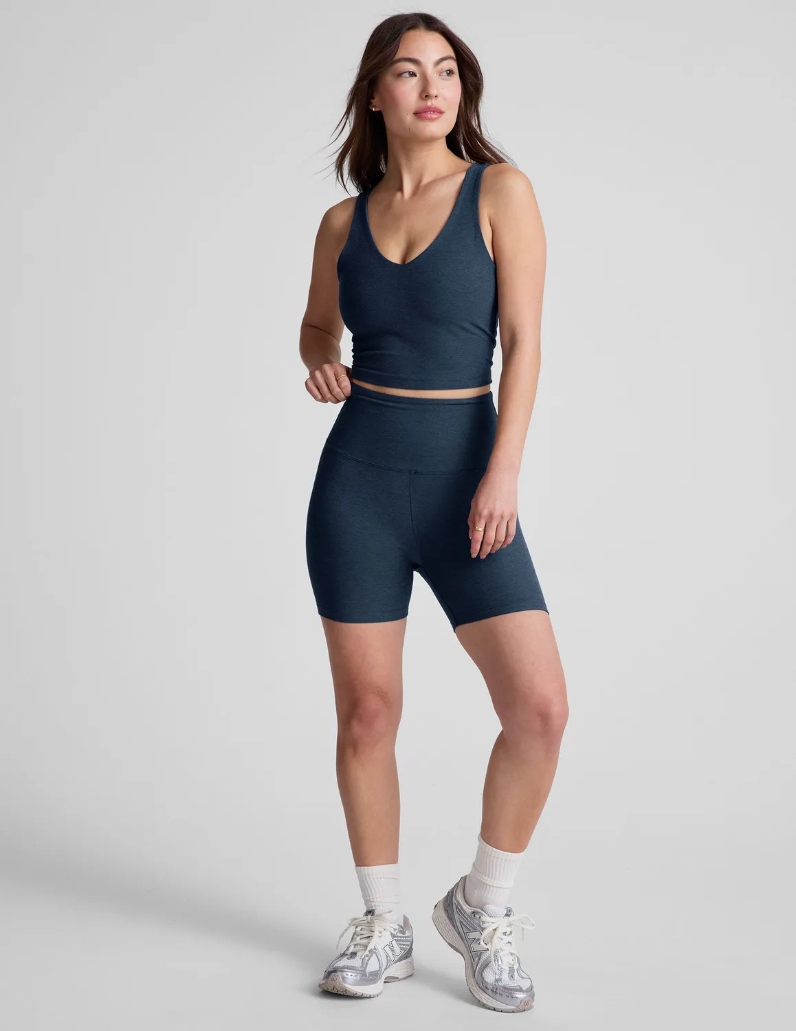 Beyond Yoga Spacedye Keep Pace 5 shorts Nocturnal Navy