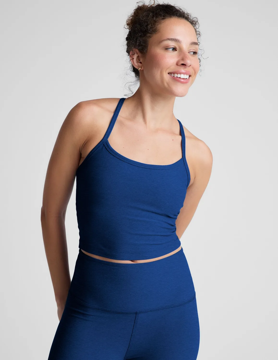 Beyond Yoga Spacedye Slim Racerback Cropped Tank topp Marine Blue Heather med bh