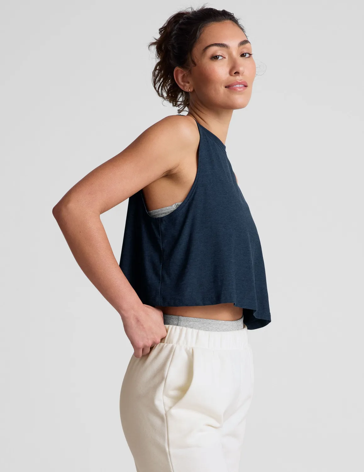 Beyond Yoga Featherweight Minimal Cropped Tank linne Nocturnal Navy