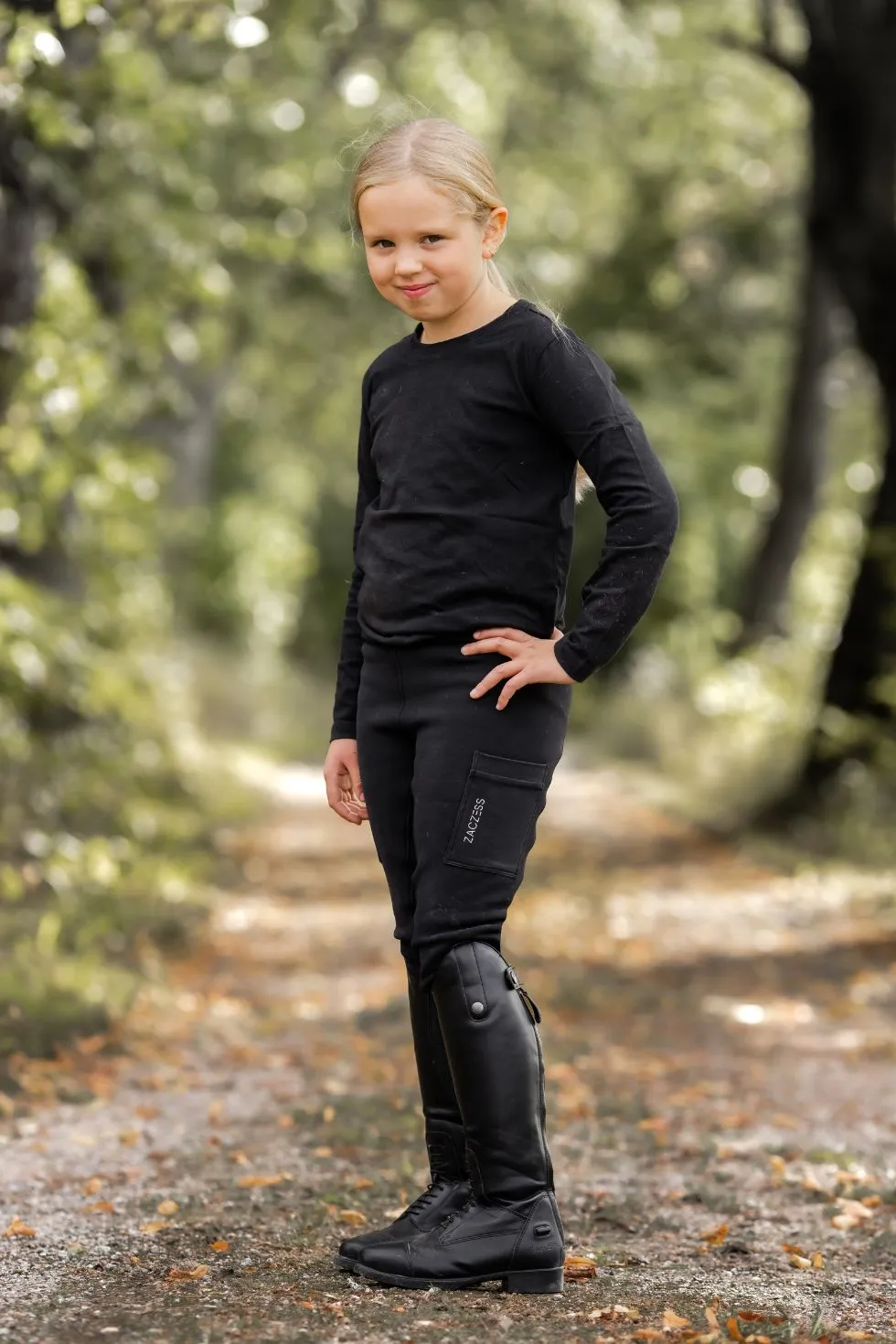 ZacZess Junior Teddy Leggings ridleggings barn svart