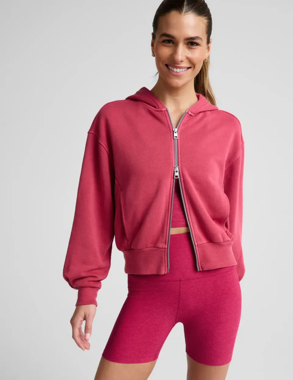 Beyond Yoga Fade Out Full Zip Hoodie luvtröja washed berry red relaxed fit