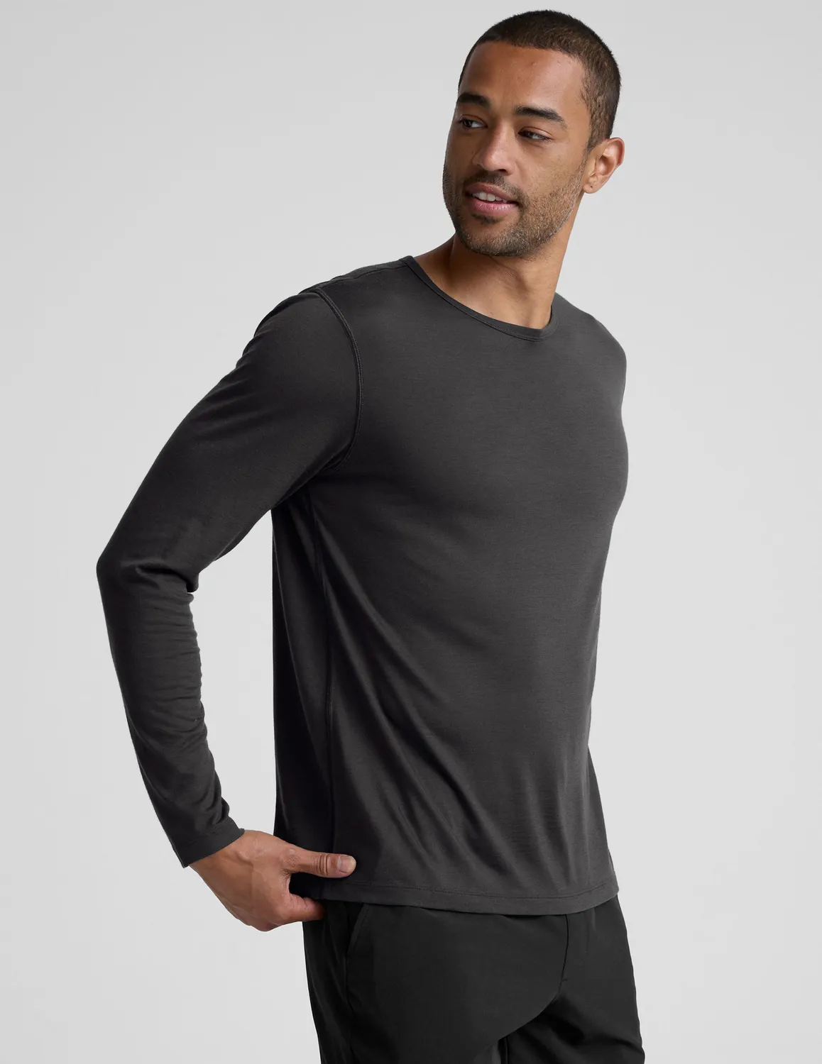 Beyond Yoga Merino Wool Men's Long Sleeve Crew tröja Black Ash