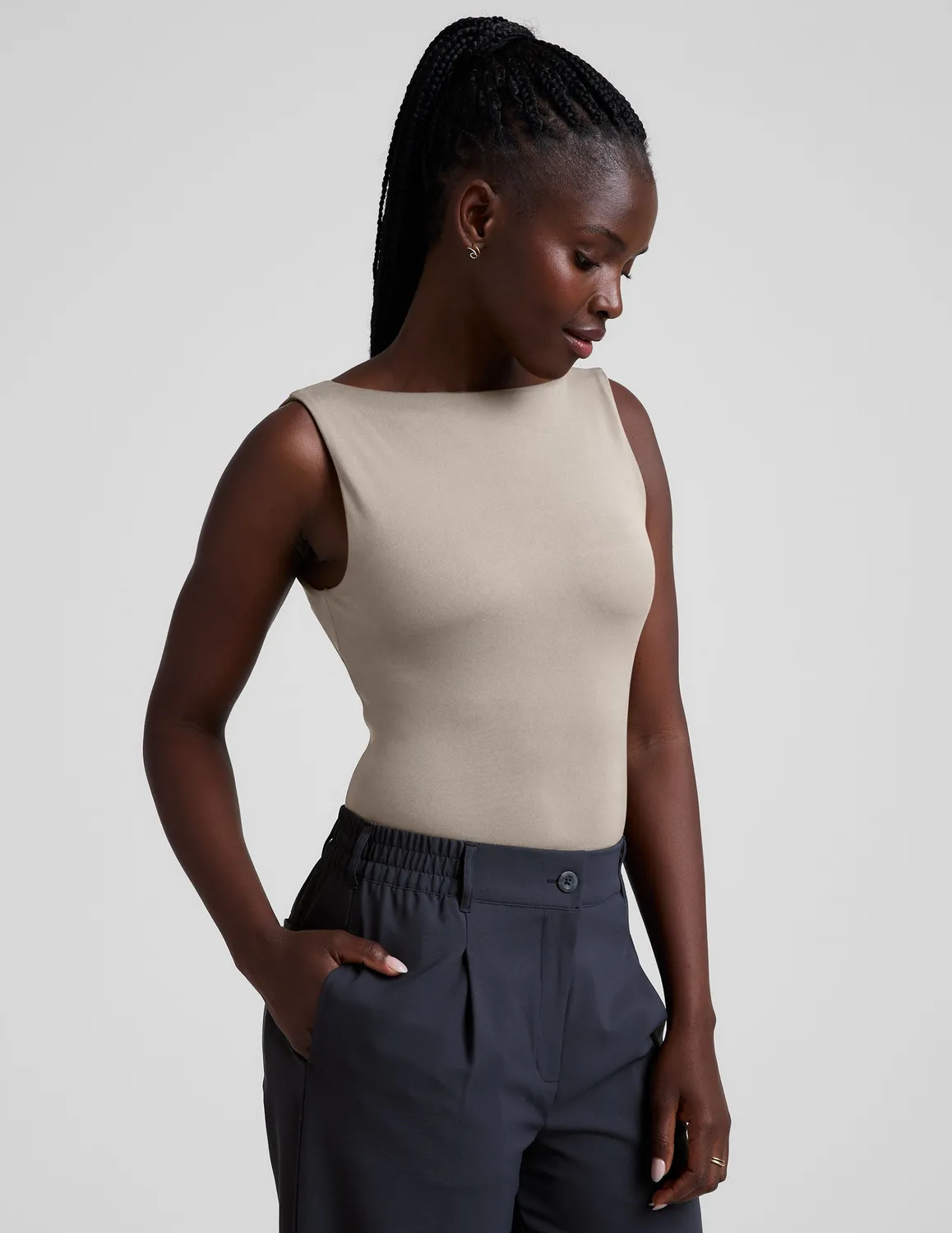 Beyond Yoga Eclipse Open Back Tank linne Oat öppen rygg