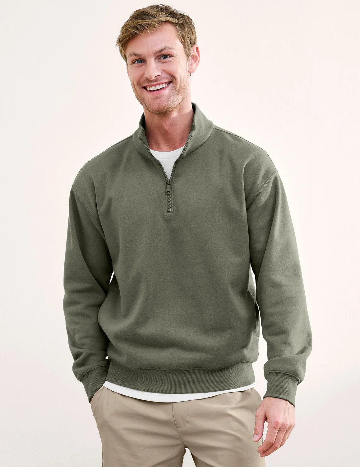 Beyond Yoga LuxeFleece Half Zip pullover Dusk Basil herr