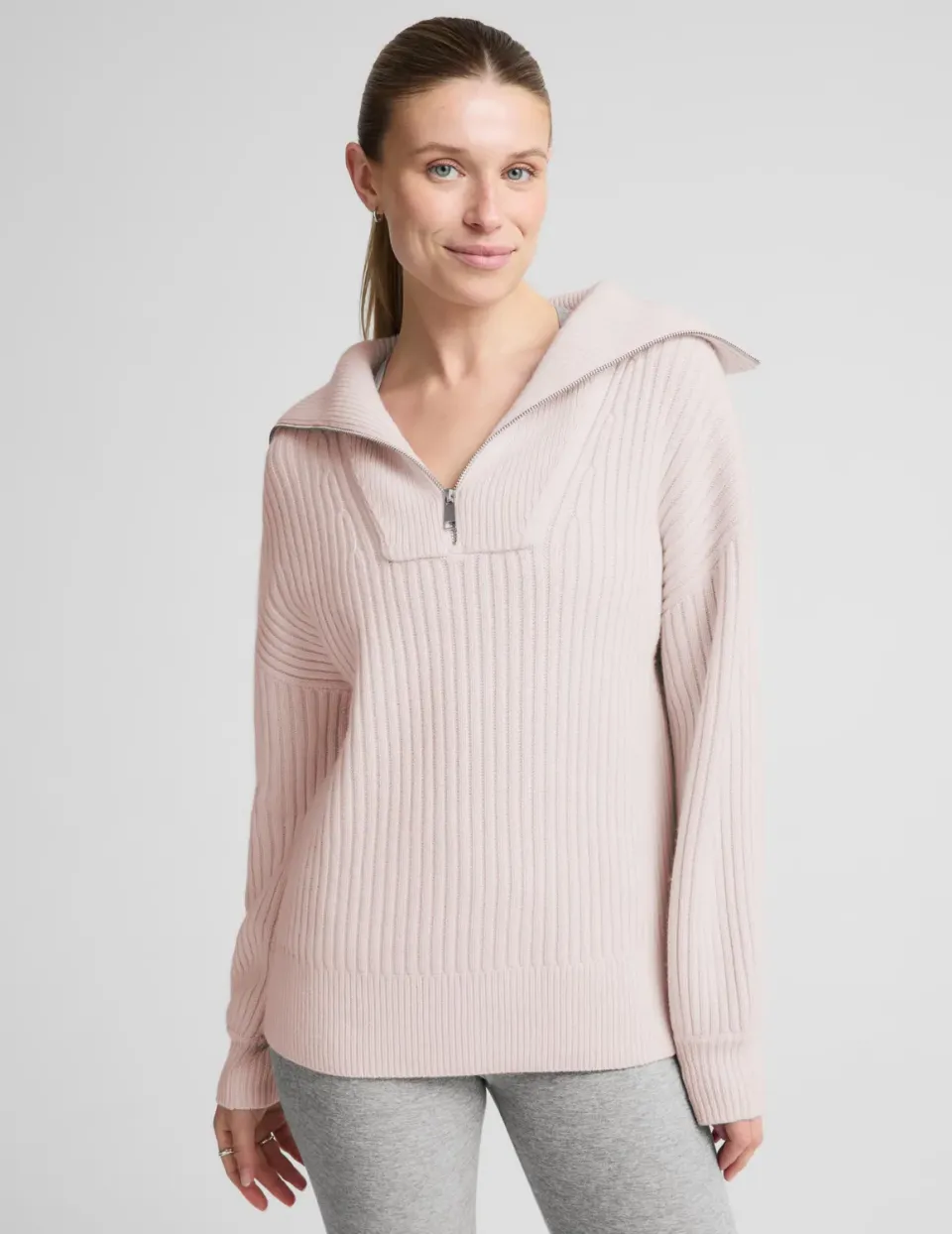 Beyond Yoga Wool Blend pullover soft orchid quarter zip relaxed