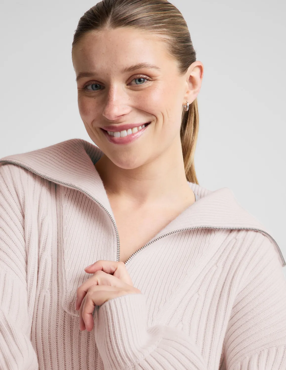 Beyond Yoga Wool Blend pullover soft orchid quarter zip relaxed