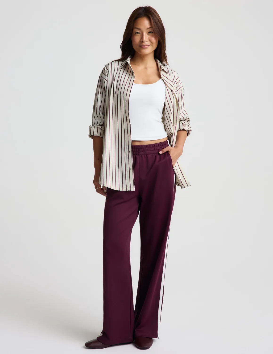 Beyond Yoga Forever Favorite Button Down skjorta sea salt randig