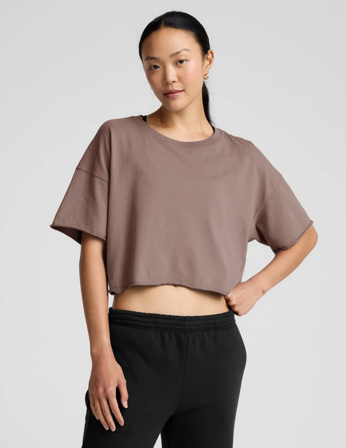 Beyond Yoga SoftKnit Better Than Ever Cropped t-shirt Rosey Taupe bomull