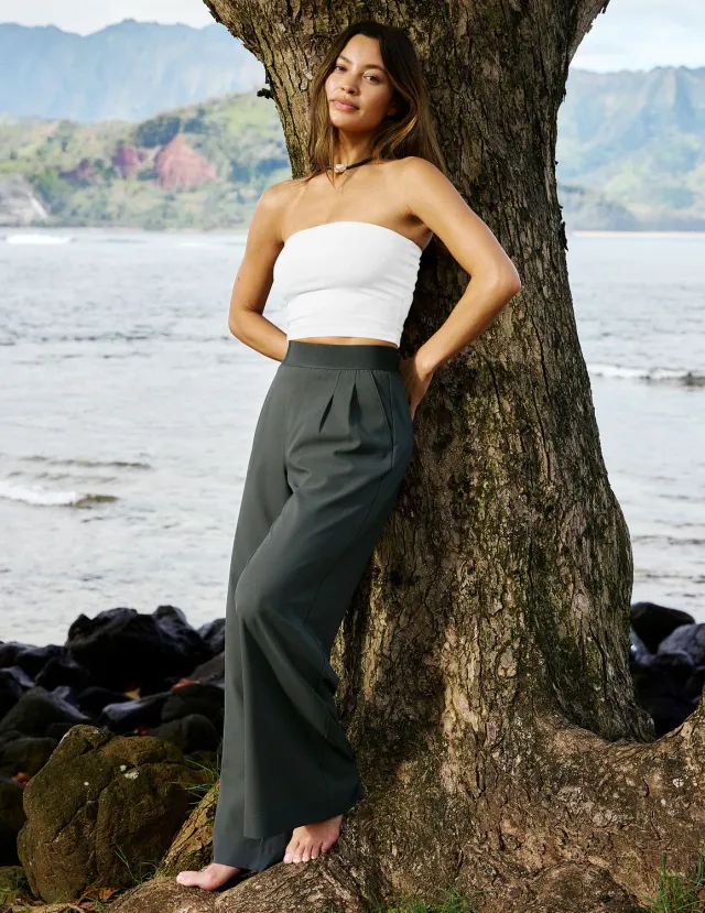 Beyond Yoga Elasticated Wide Leg byxor 31" skiffergrön lätt