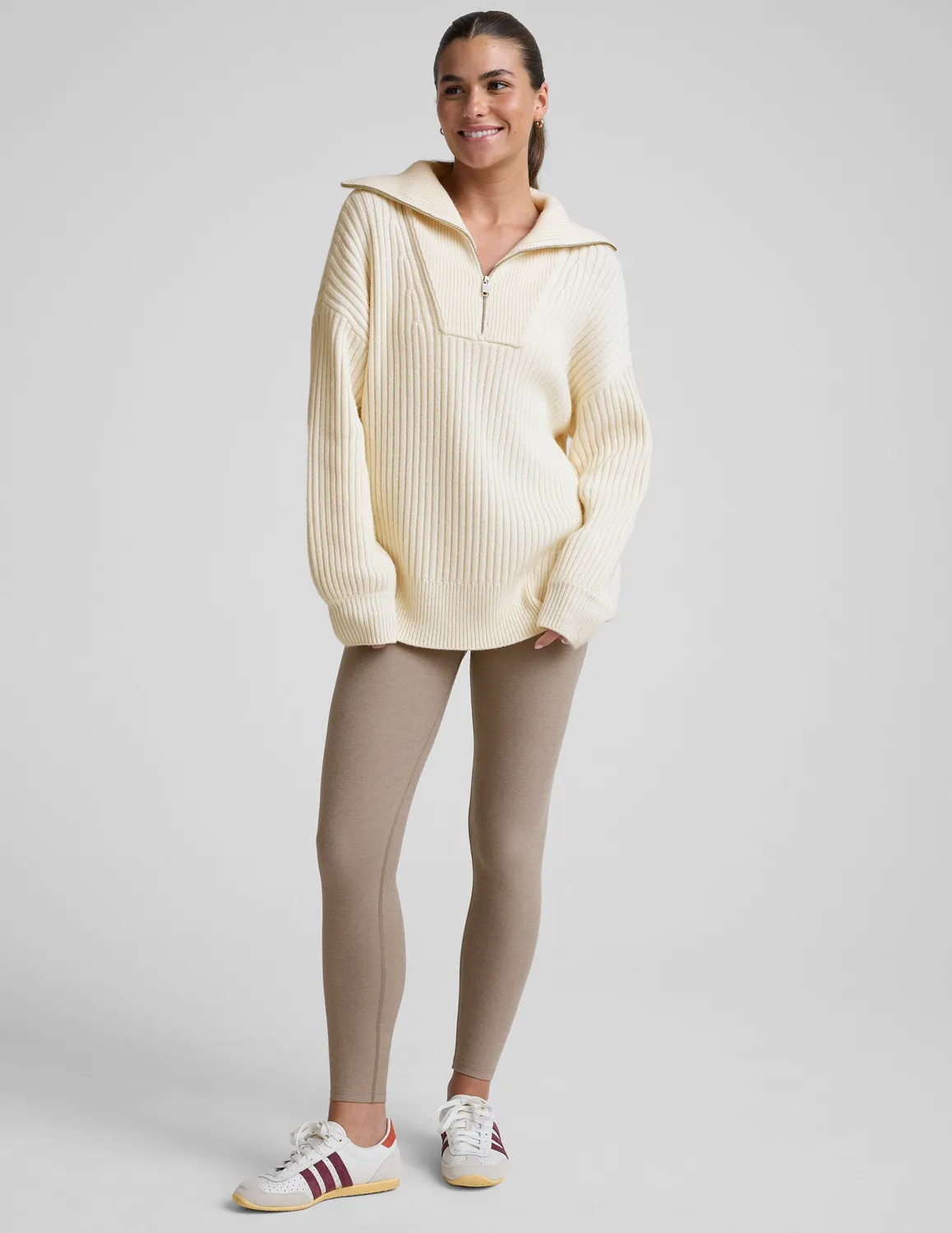 Beyond Yoga Wool Blend pullover ivory quarter zip relaxed
