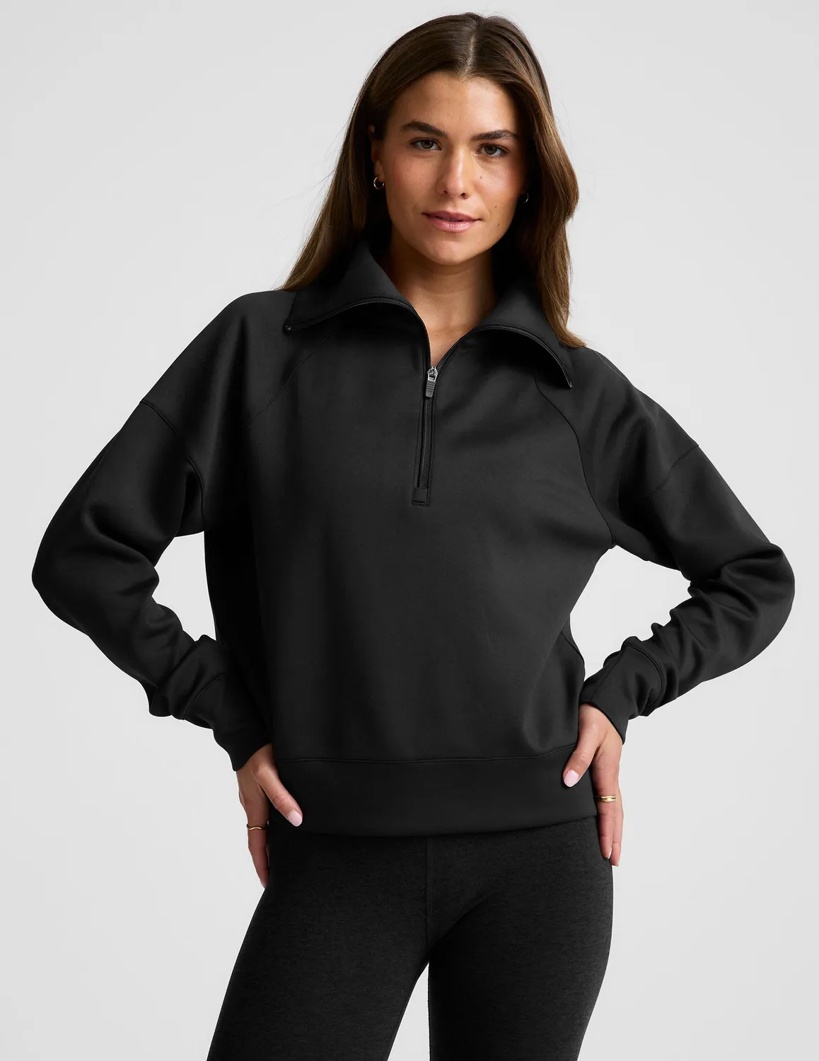 Beyond Yoga In The Flow 1/4 Zip tröja Svart polokrage