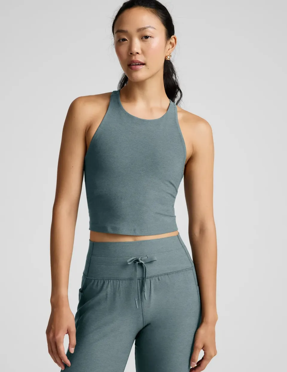 Beyond Yoga Spacedye Refocus Cropped Tank topp Storm Heather inbyggd bh