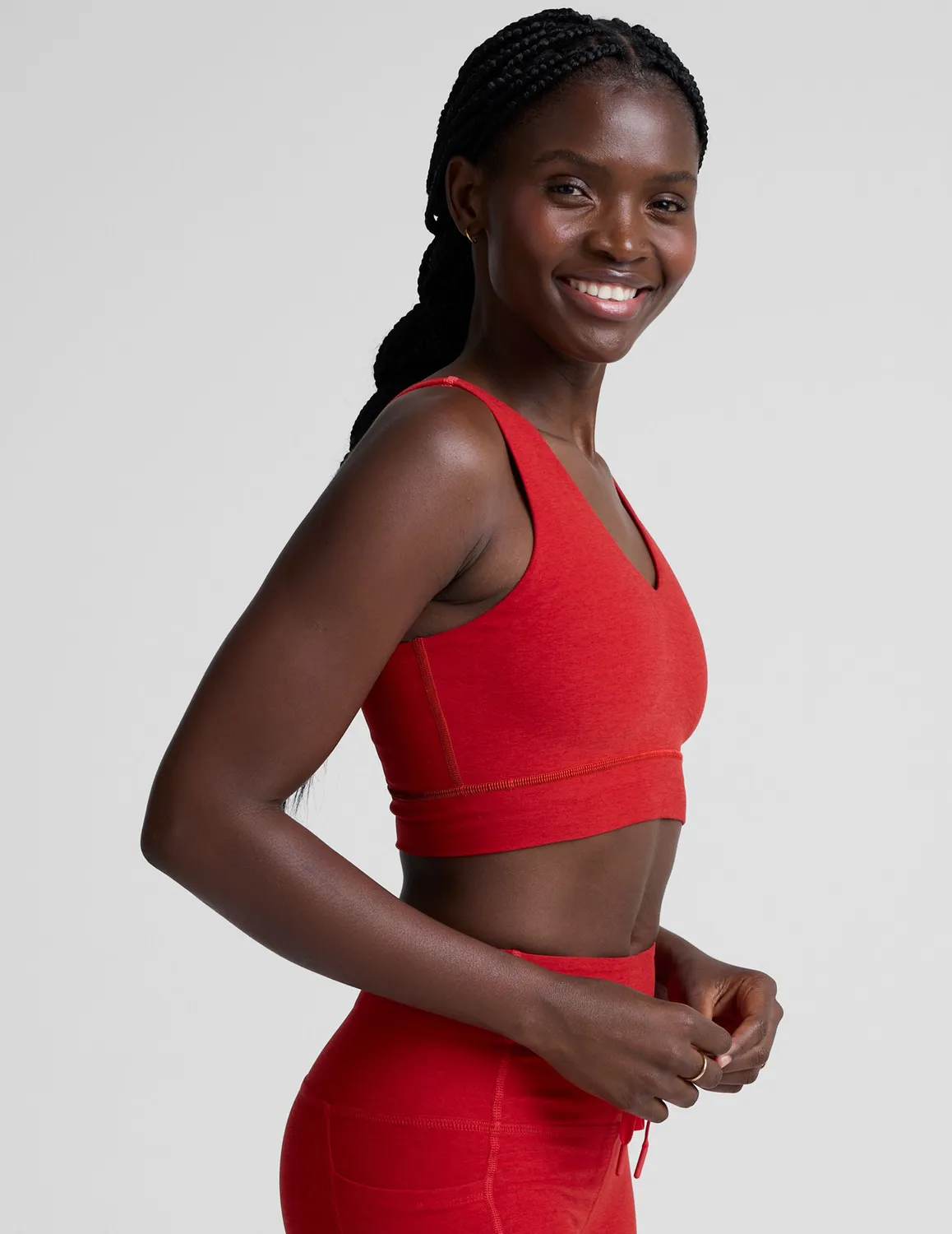 Beyond Yoga Spacedye Good Day Long Line sport-bh Holly Red Heather mjuk