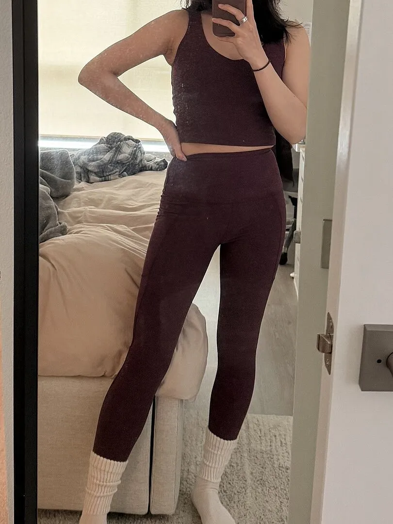 Beyond Yoga Spacedye Out Of Pocket High Waisted Midi Legging Sunset Violet Heather
