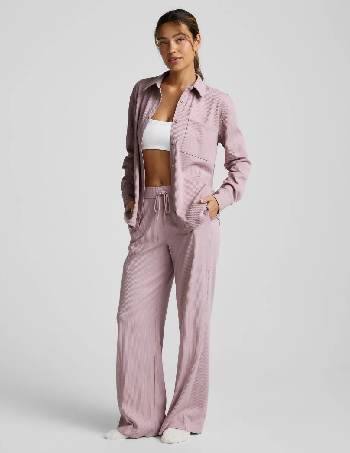 Beyond Yoga Breathe Easy Comfort Cord Button Up skjorta Pale Pink manchester
