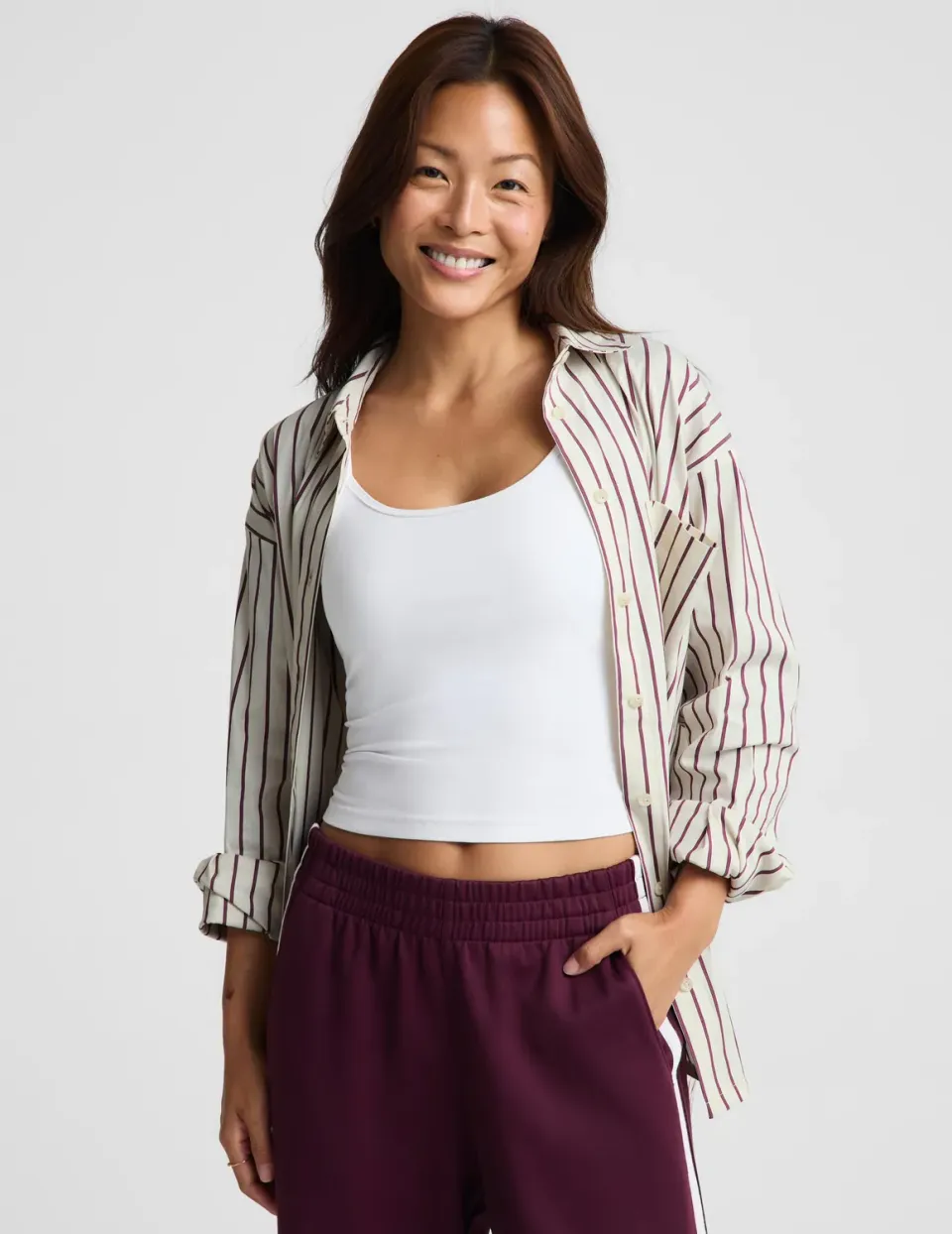 Beyond Yoga Forever Favorite Button Down skjorta sea salt randig