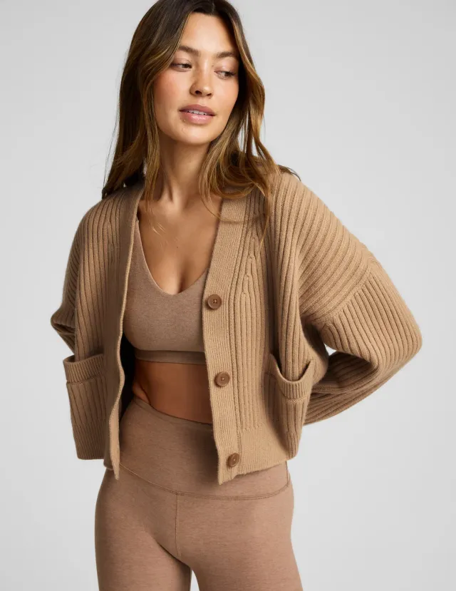 Beyond Yoga Wool Blend Cardigan kofta Camel klassisk