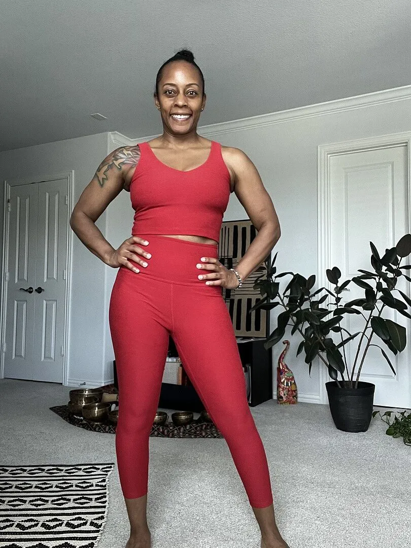 Beyond Yoga Spacedye Walk And Talk caprileggings Candy Apple Red