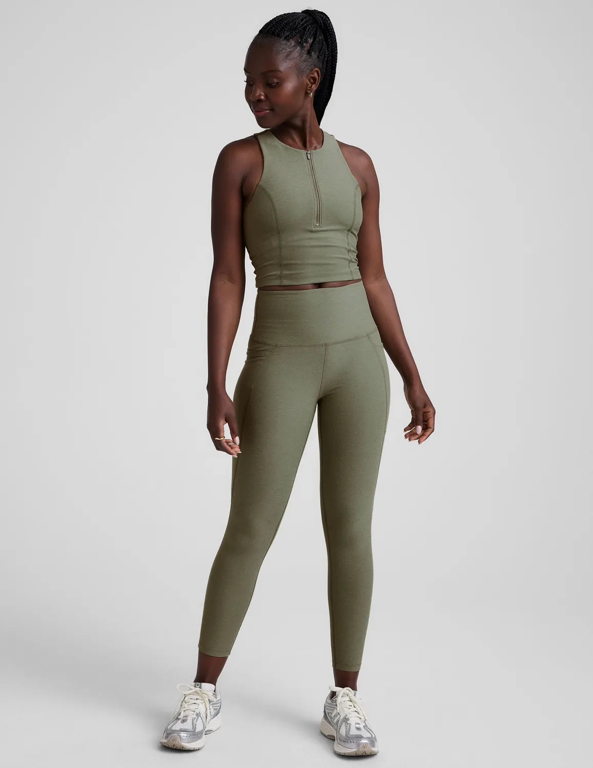 Beyond Yoga Spacedye Move Up Cropped Tank linne grå inbyggd BH