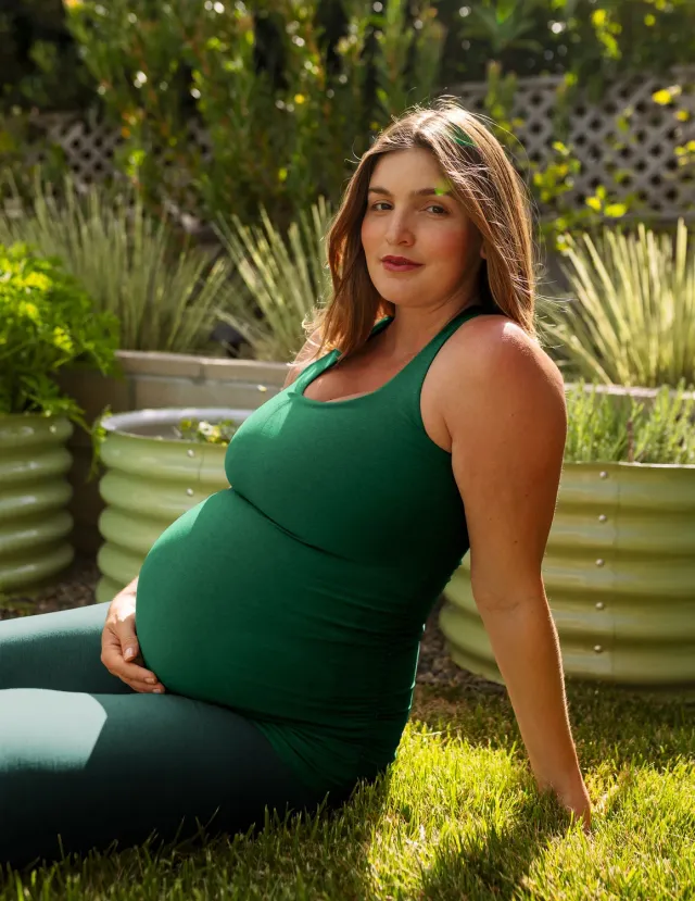 Beyond Yoga Spacedye Bases Covered Maternity Tank linne Legacy Pine Heather gravid