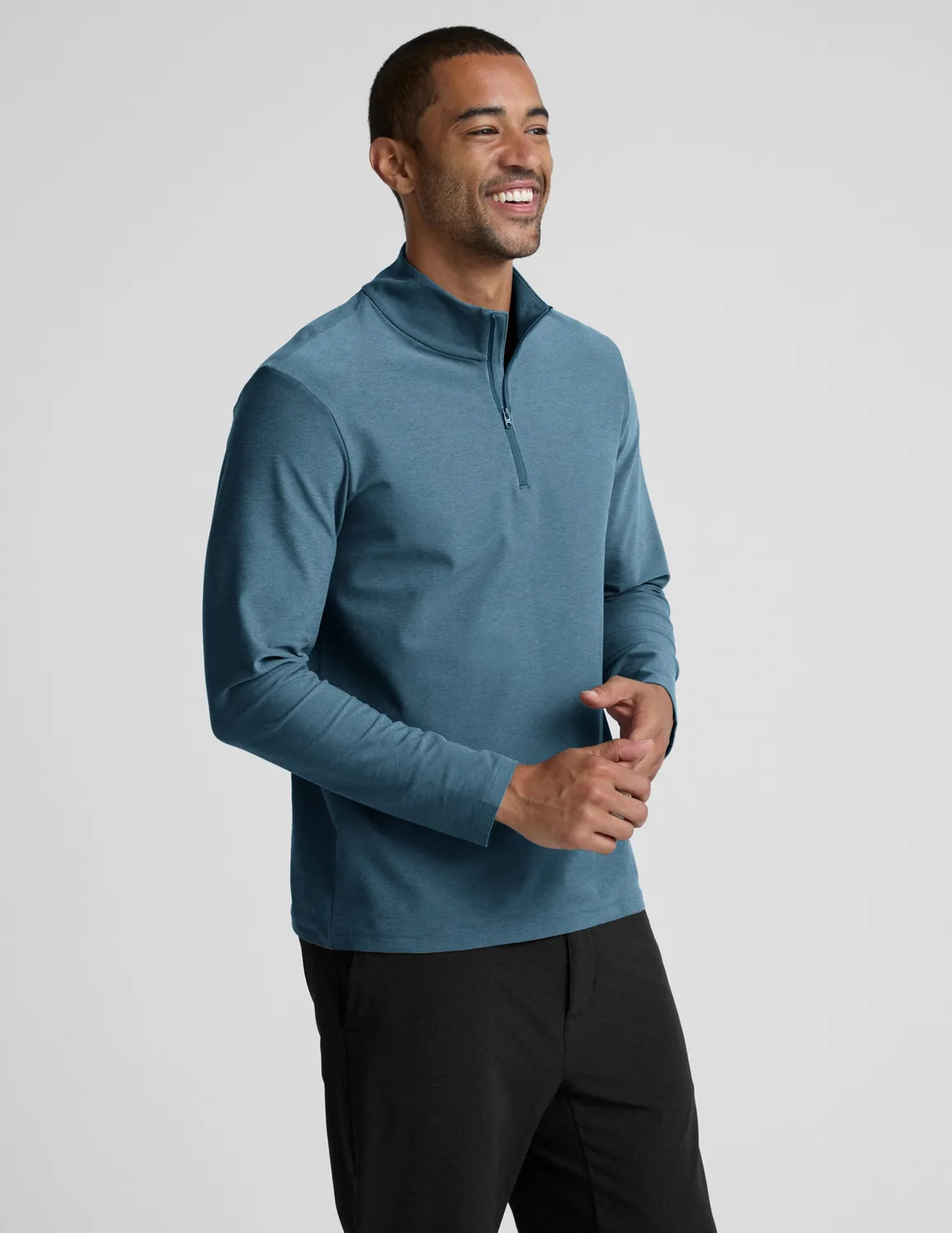 Beyond Yoga Spacedye Terrain Quarter Zip tröja Vintage Denim Blue Heather