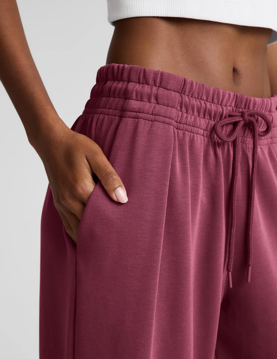 Beyond Yoga Luxe Sandwash Double Knit Wide Leg byxor Muted Mauve hög midja