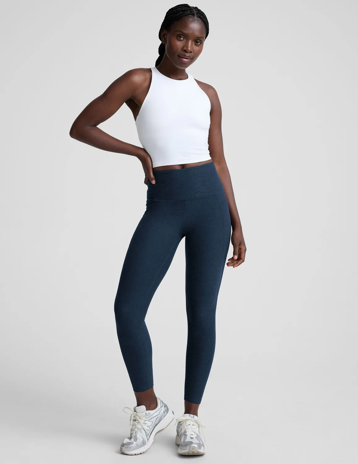 Beyond Yoga Spacedye Refocus Cropped Tank linne Cloud White inbyggd BH