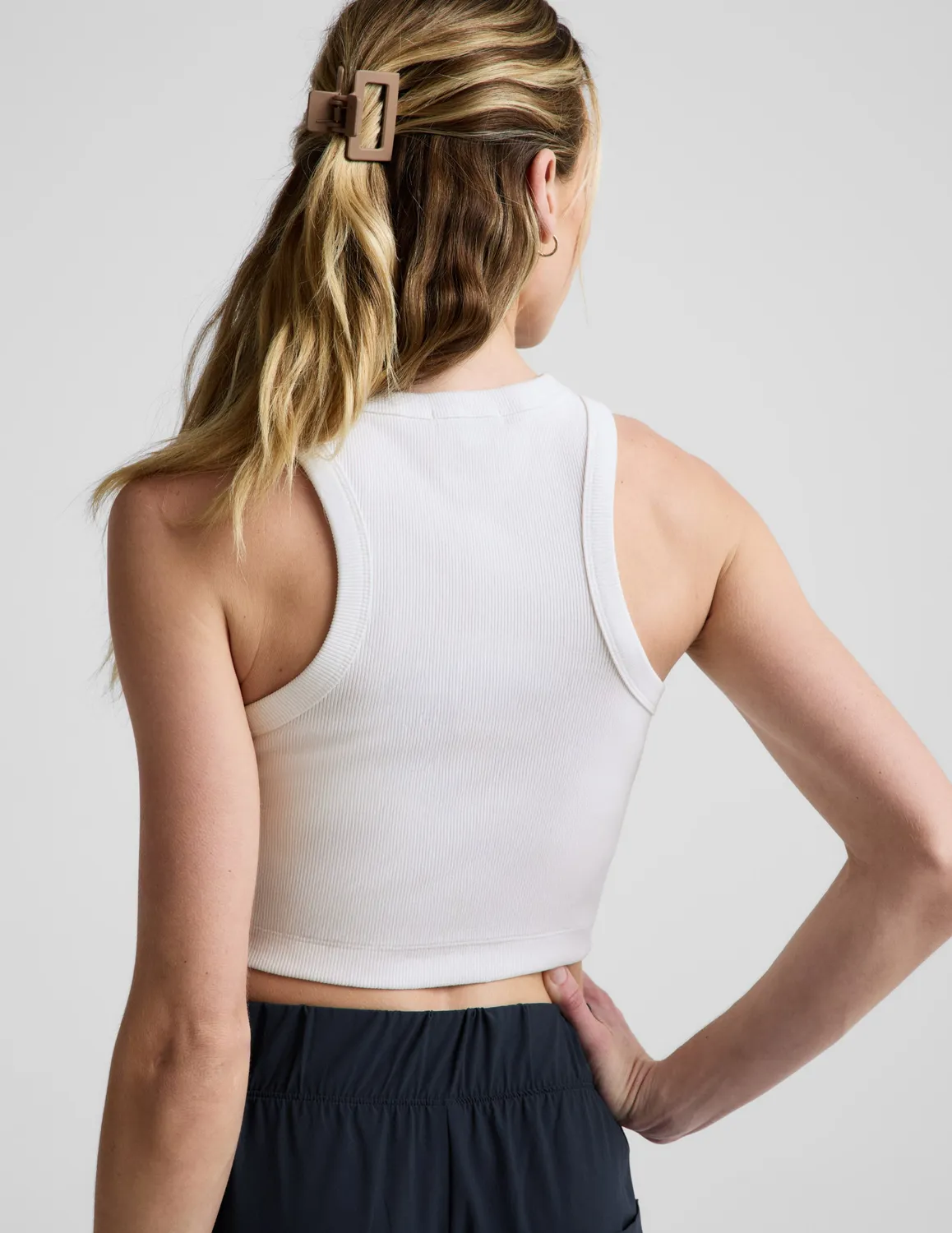 Beyond Yoga On Repeat Rib High Neck Cropped Tank linne White bomull