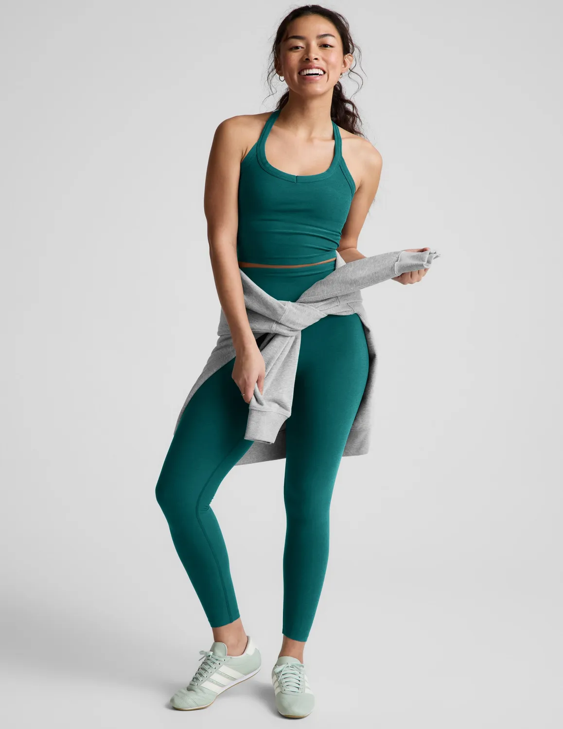Beyond Yoga Spacedye On The Up Cropped linne Teal Sea med bh
