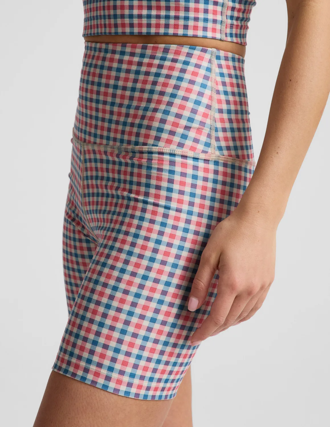 Beyond Yoga SoftMark Keep Pace Biker Shorts Sunwashed Gingham