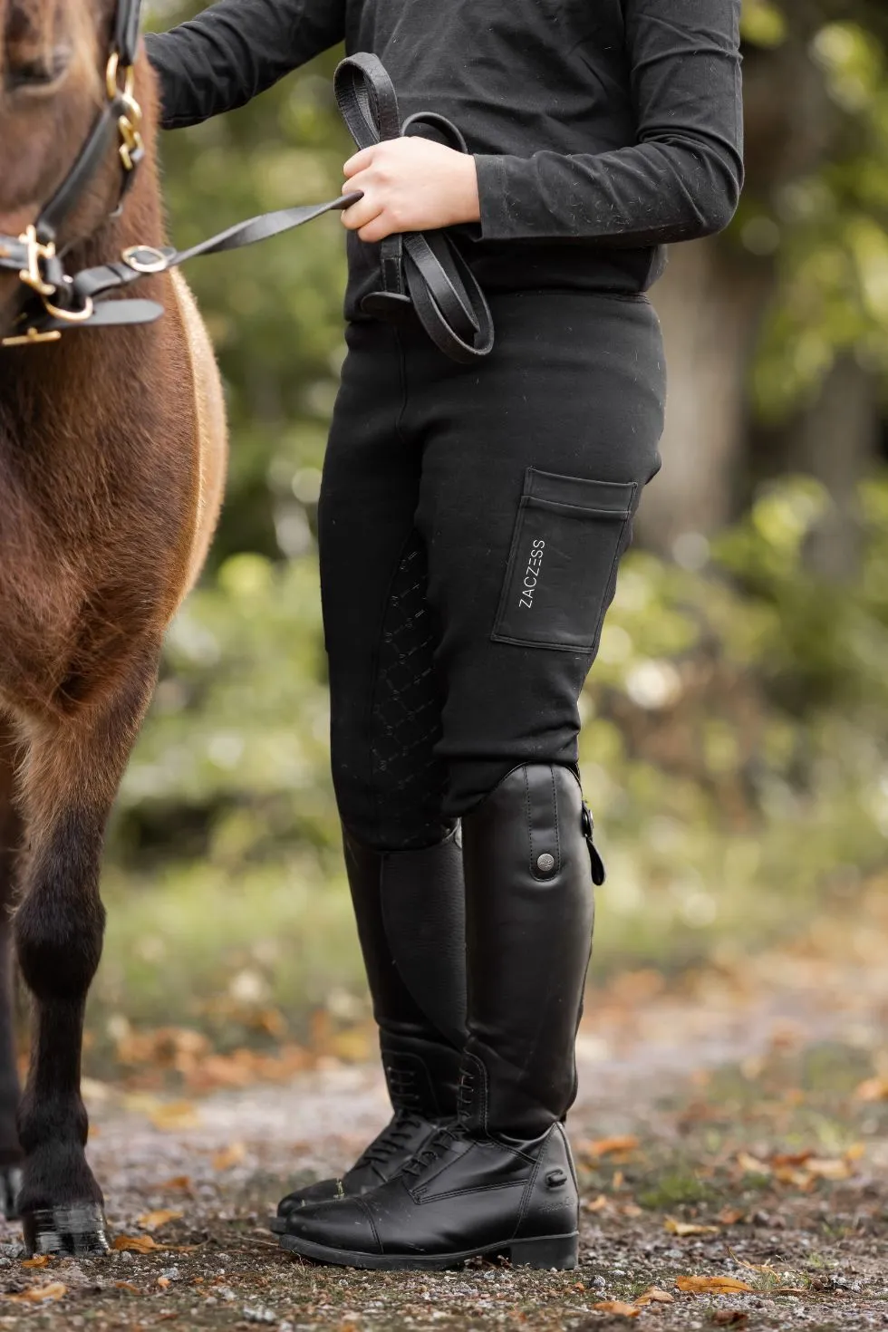 ZacZess Junior Teddy Leggings ridleggings barn svart