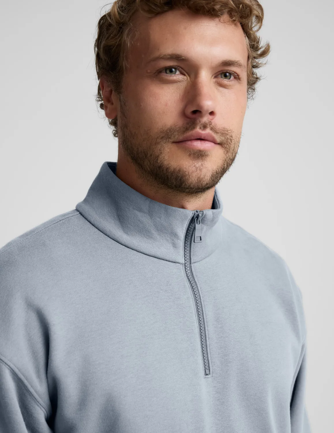 Beyond Yoga LuxeFleece Half Zip pullover Dusty Blue relaxed