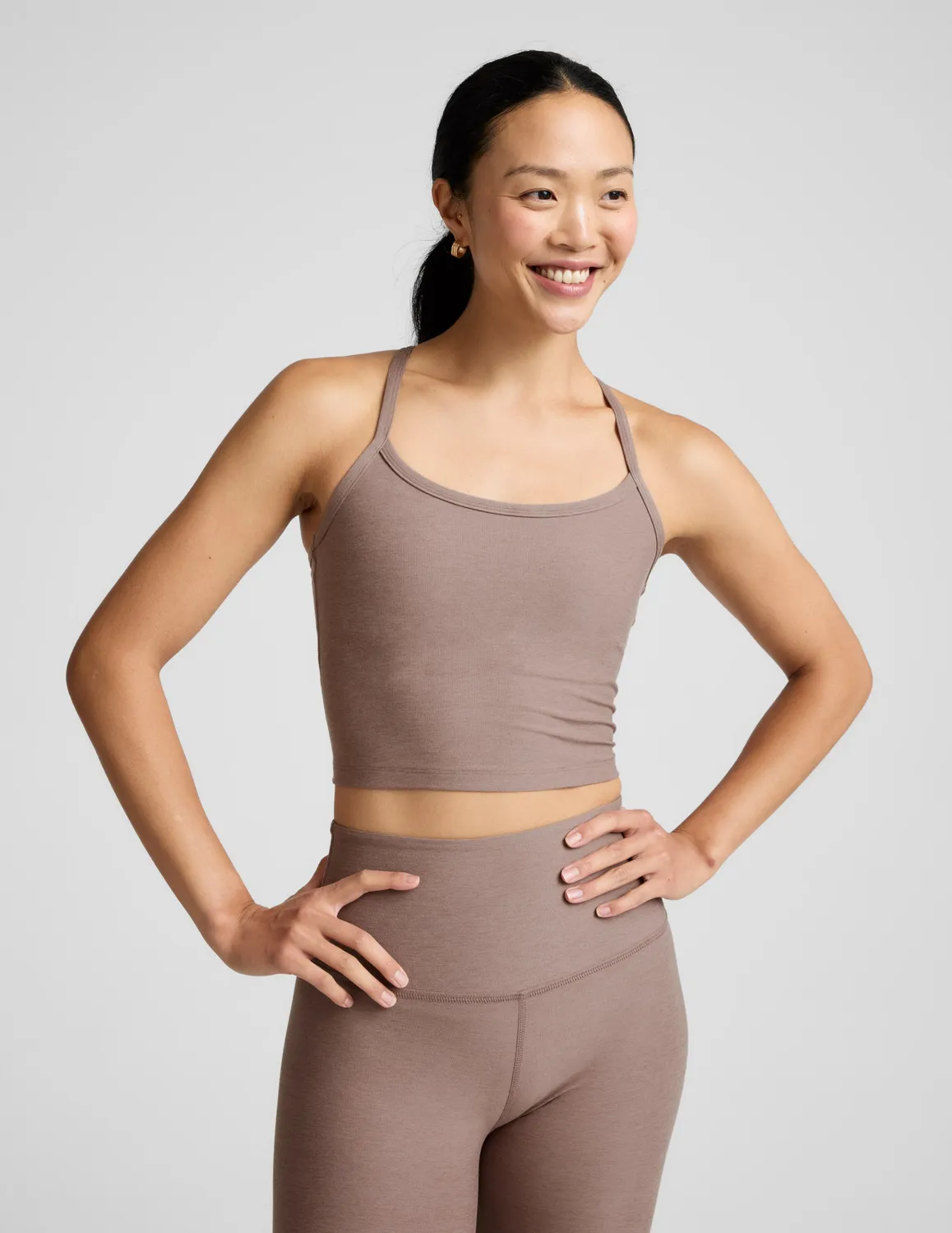 Beyond Yoga Spacedye Slim Racerback Cropped Tank topp Rosey Taupe