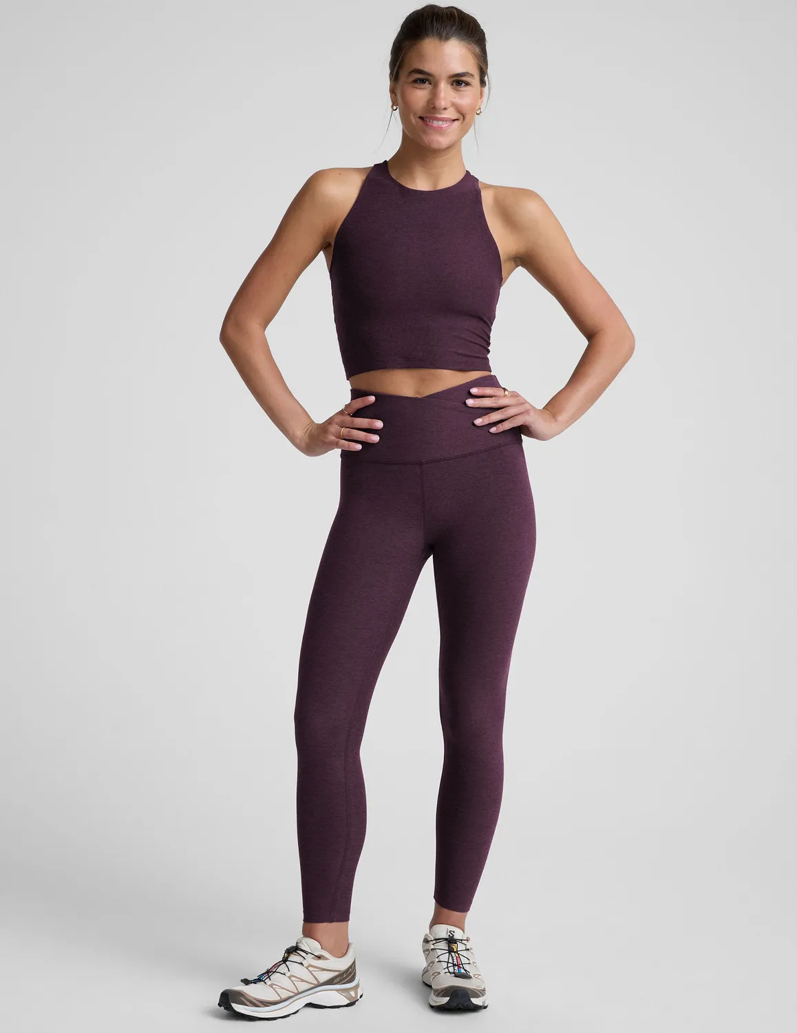 Beyond Yoga Spacedye Refocus Cropped Tank linne Eggplant Purple Heather med bh