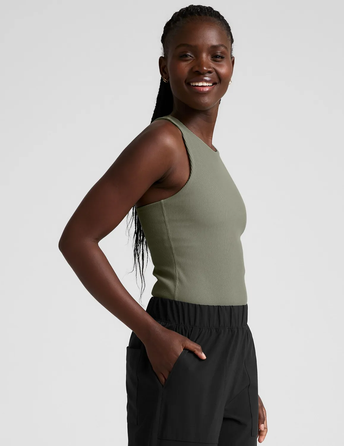 Beyond Yoga Refocus Ribbed Classic Tank linne Grey Sage mjukt