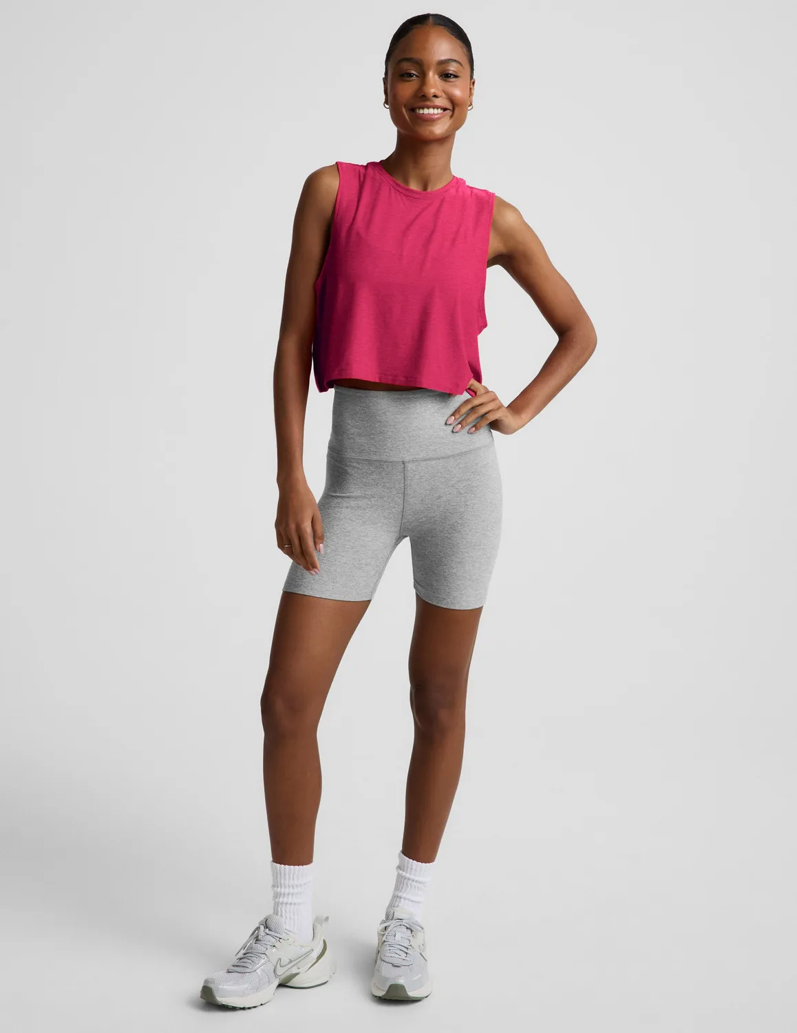 Beyond Yoga Featherweight Minimal Cropped Tank linne Berry Red Heather lös