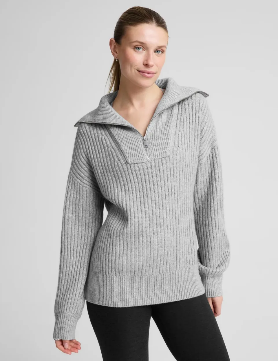 Beyond Yoga Wool Blend pullover gray heather quarter zip relaxed