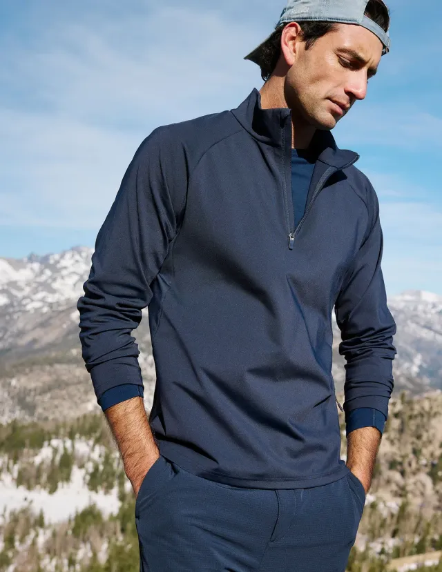 Beyond Yoga Pacer Fleece Quarter Zip tröja Navy borstad