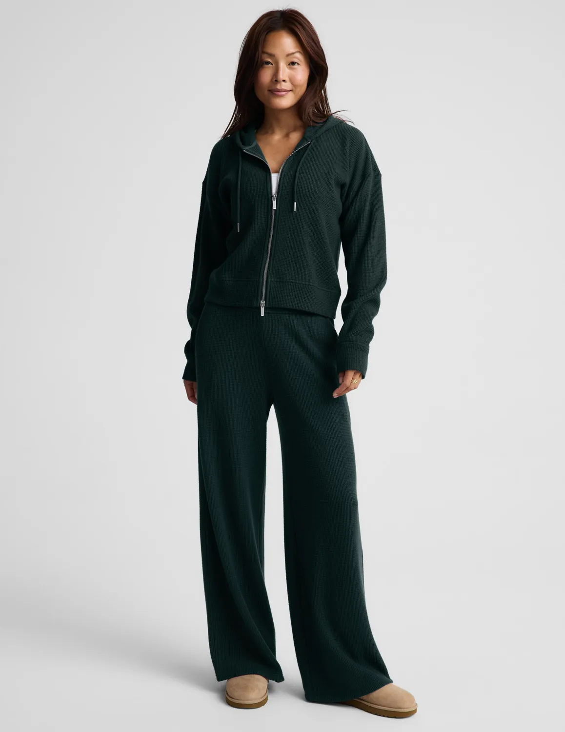 Beyond Yoga Rest Day Waffle Hooded Jacket hoodie dark ivy avslappnad